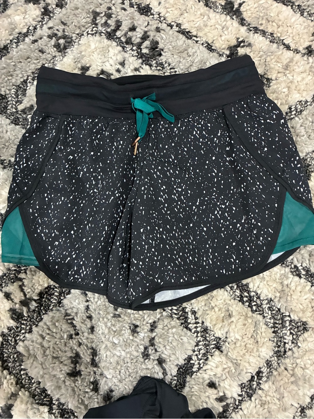 Bundle 2 lululemon athletica Black Speckle Running Shorts with Teal Accents